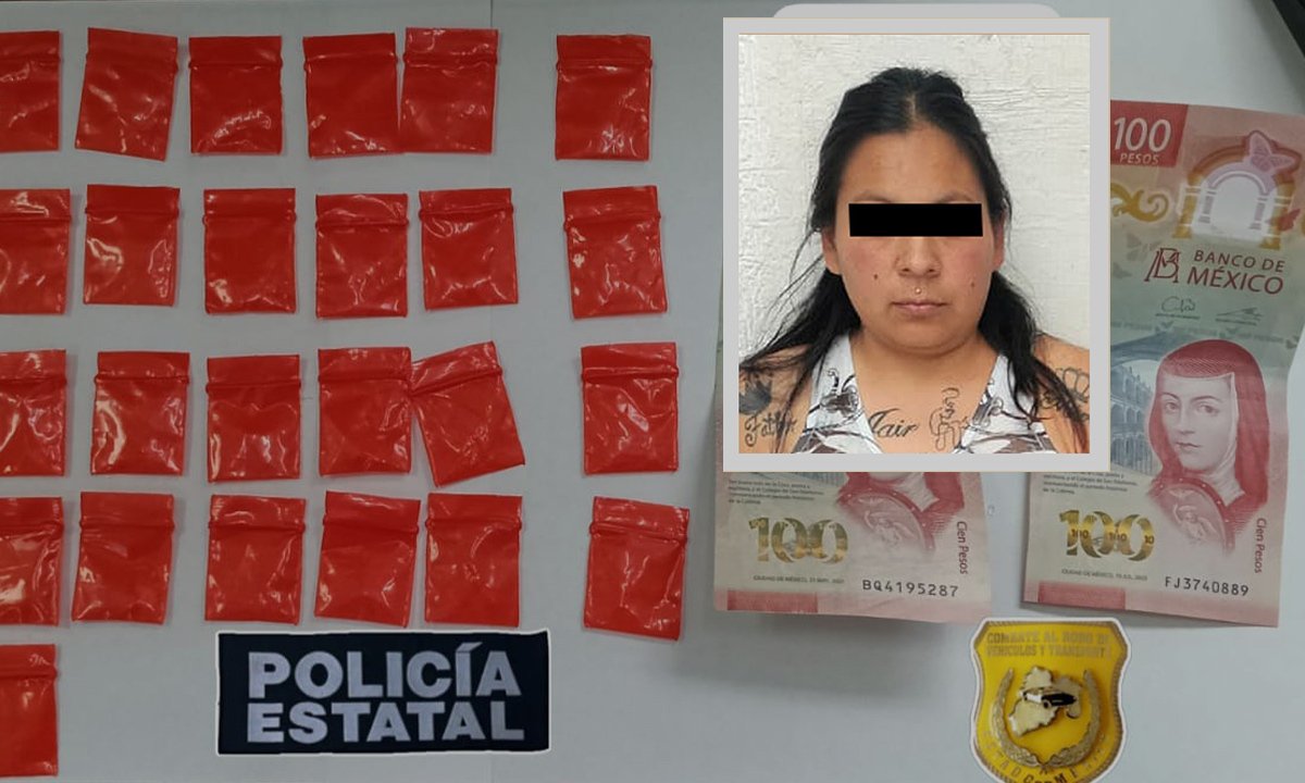 Mujer detenida en Nicolás Romero con 45 dosis de cristal