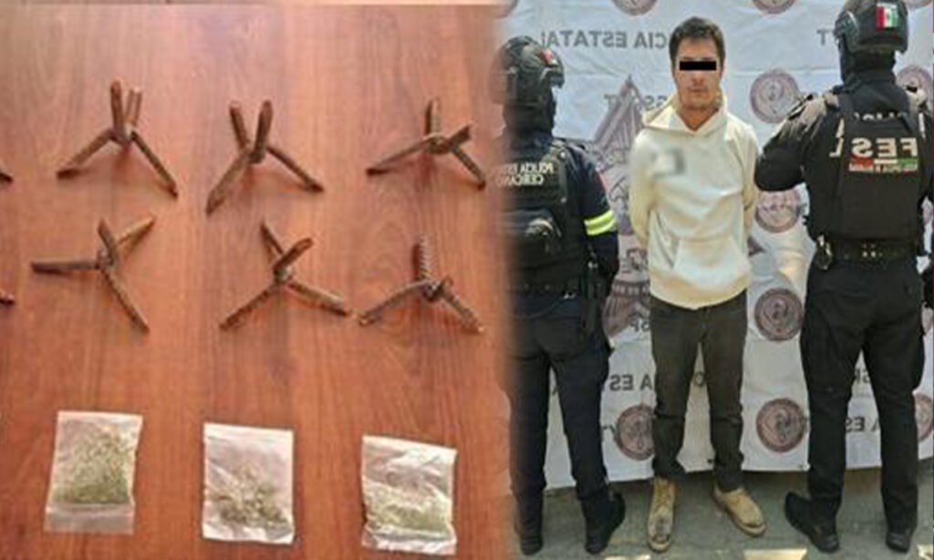 Cae motociclista con droga y poncha llantas en Coatepec Harinas