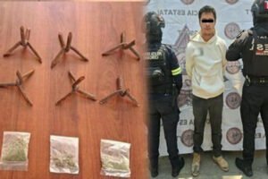 Cae motociclista con droga y poncha llantas en Coatepec Harinas