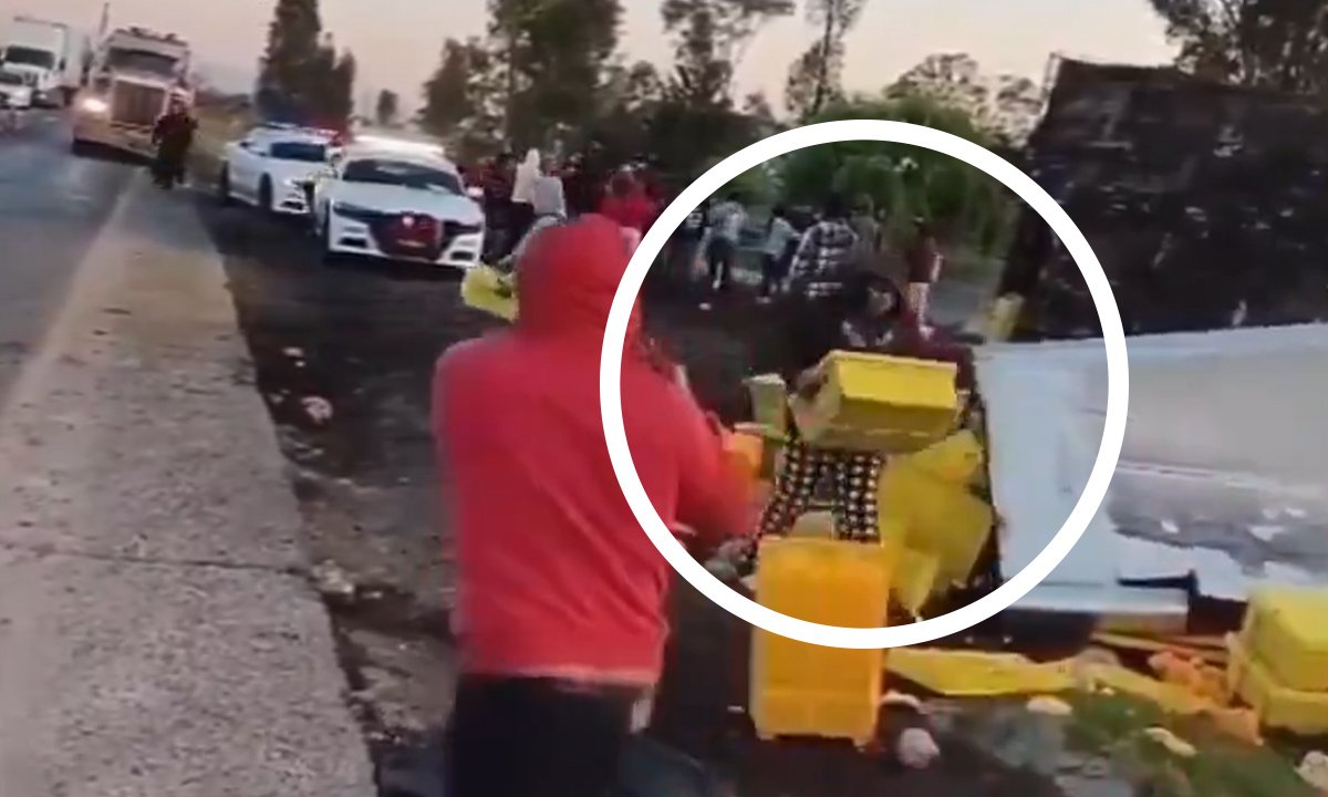 VIDEO - Tráiler con pollos es saqueado en minutos sobre la Toluca-Atlacomulco