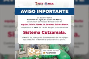 Reanudan operación en Planta de Bombeo Toluca Norte